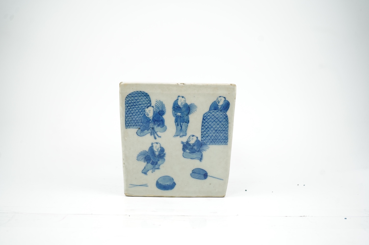 A Chinese blue and white ‘boys’ square pot, Daoguang mark, 19th century